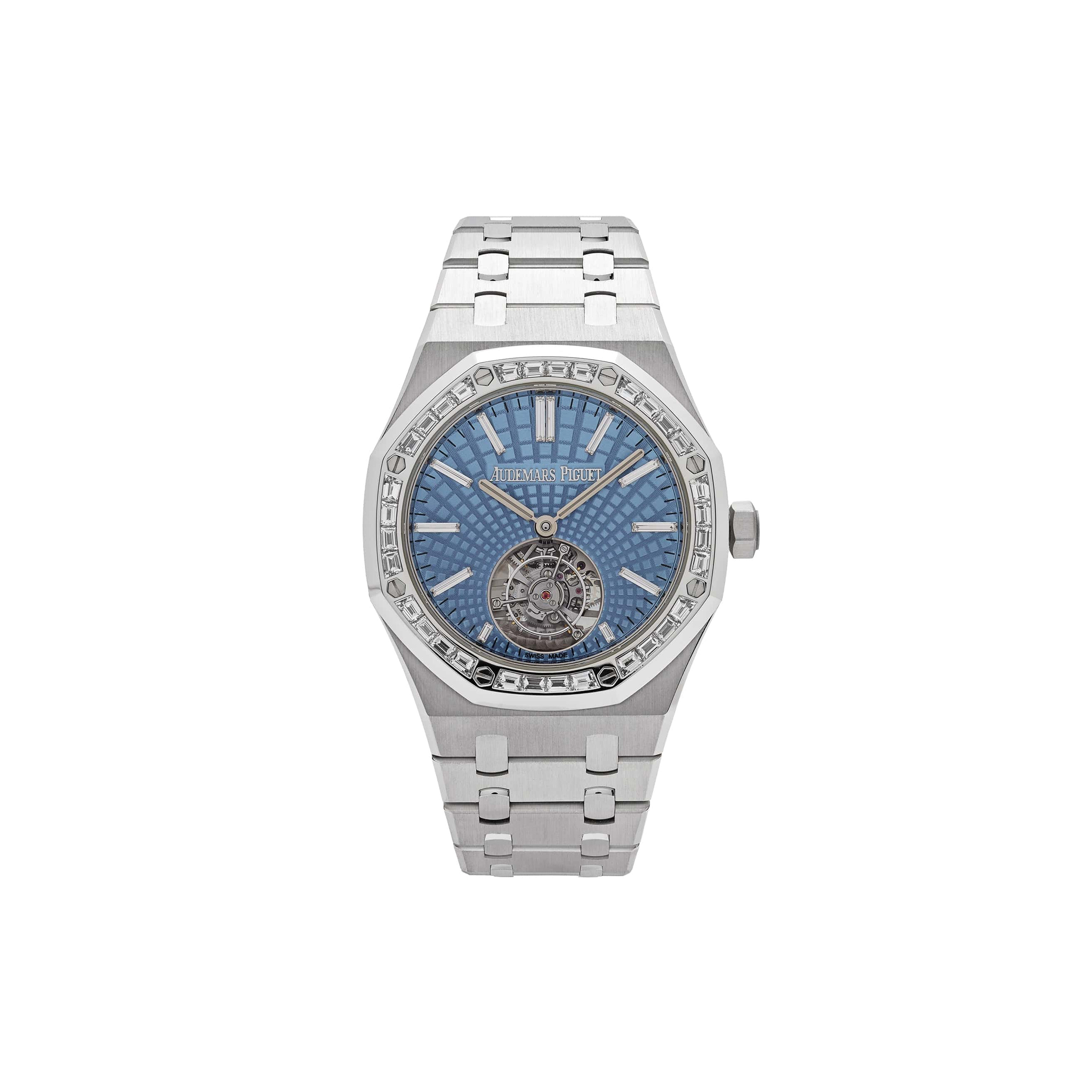 audemars P*g*et royal oak selfwinding flying tourbillon platinum light blue dial watch 26535pt.zz.1220pt.01